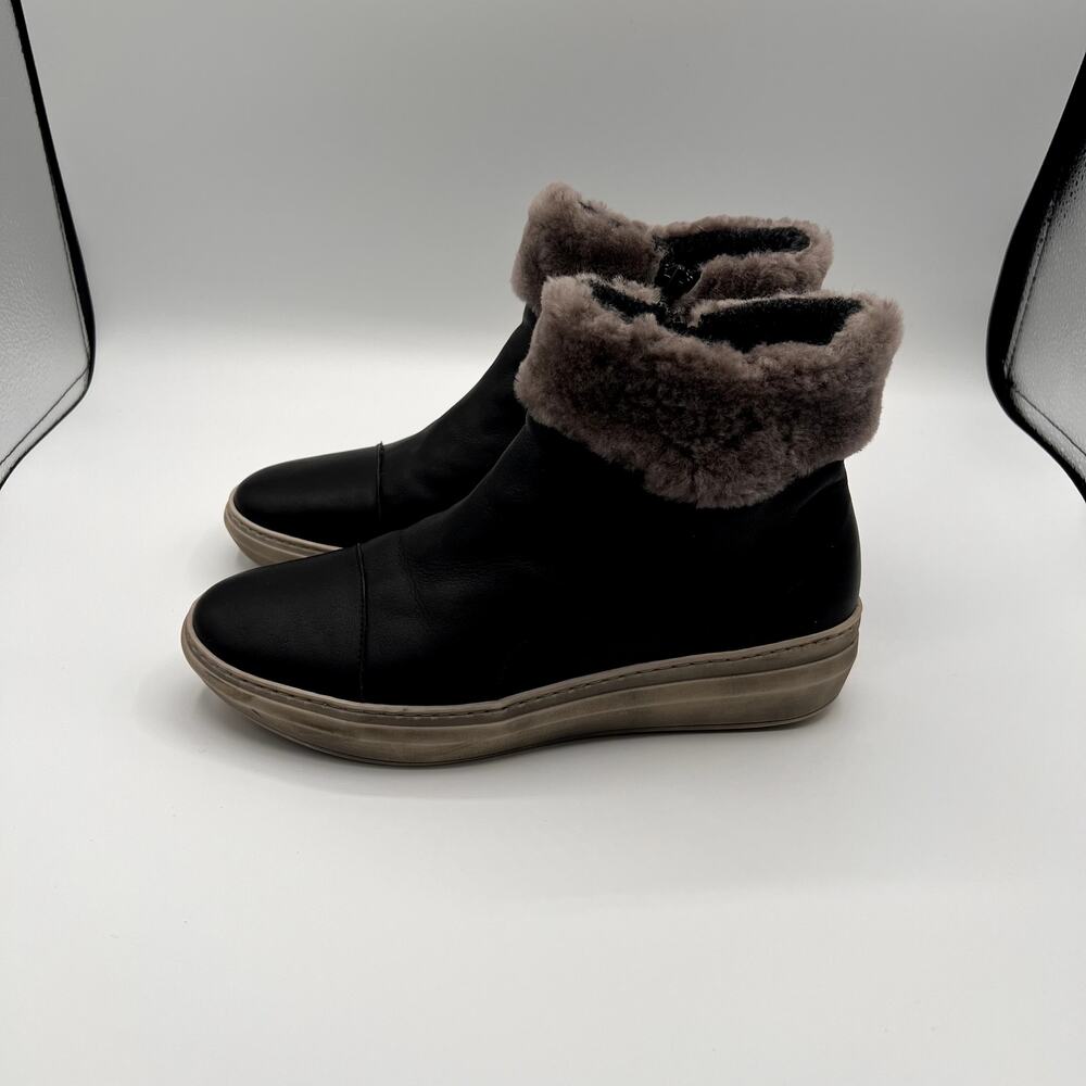 CLOUD FOOTWEAR Black Italian Leather Ankle Fur Boots